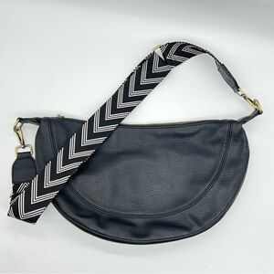Anthropologie Urban Originals Luna Black Vegan Leather Half Moon Crossbody EUC